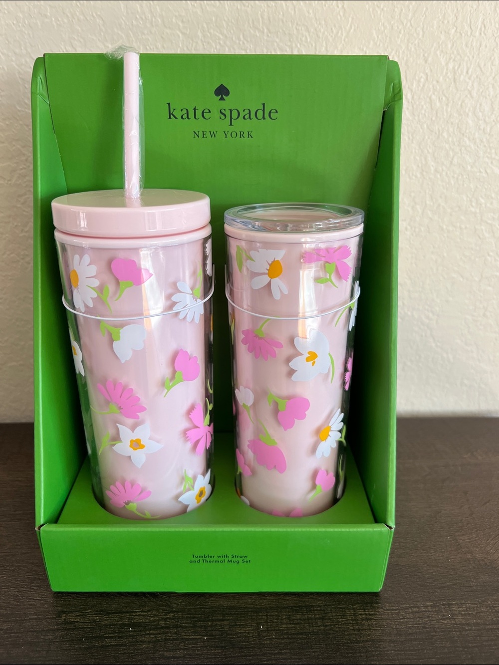 kate spade Pink Floral Daisy Tumbler & Travel Mug Set